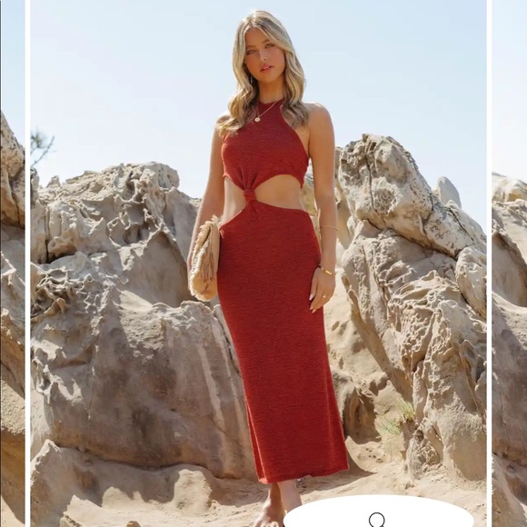 Vici Ahana Cotton Blend Cut-out Halter Midi Dress -Redwood- Size Medium - Picture 1 of 2
